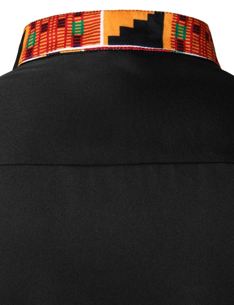 ZEROYAA Men's Hipster Patchwork Design Slim Fit Long Sleeve Button up Mandarin Collar Shirts ZZCL46 Black Medium - Image 5